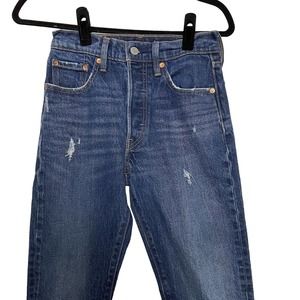 Levi’s 501 S Womens Size 2 Dark Wash Button Fly Distressed Skinny